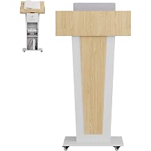 Podium Stand with Adjustable-Angle Tabletop, Wheels & Lockable Drawer
