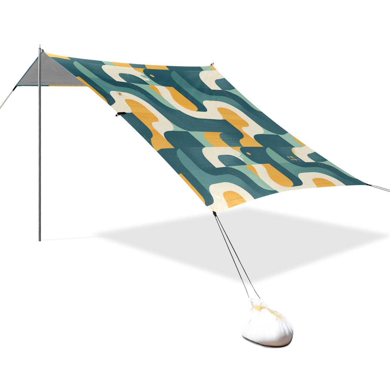 Snake Print Style Slateblue Beach Cabana Tent UPF50+ Protection Easy Setup Large Sun Shelter with Sandbags & Sand Shovel for Backyard, Grassland, Park