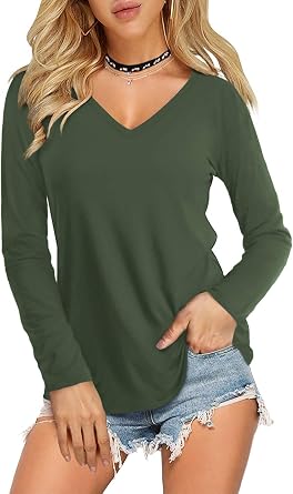 Beluring Womens V Neck T Shirts Short/Long Sleeve Casual Tunic Tops Blouse