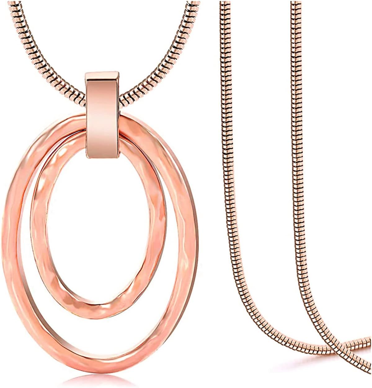 NVENFLong Sweater Chain Double Circle Pendant Necklace Bold Snake Chain Women Statement Necklace