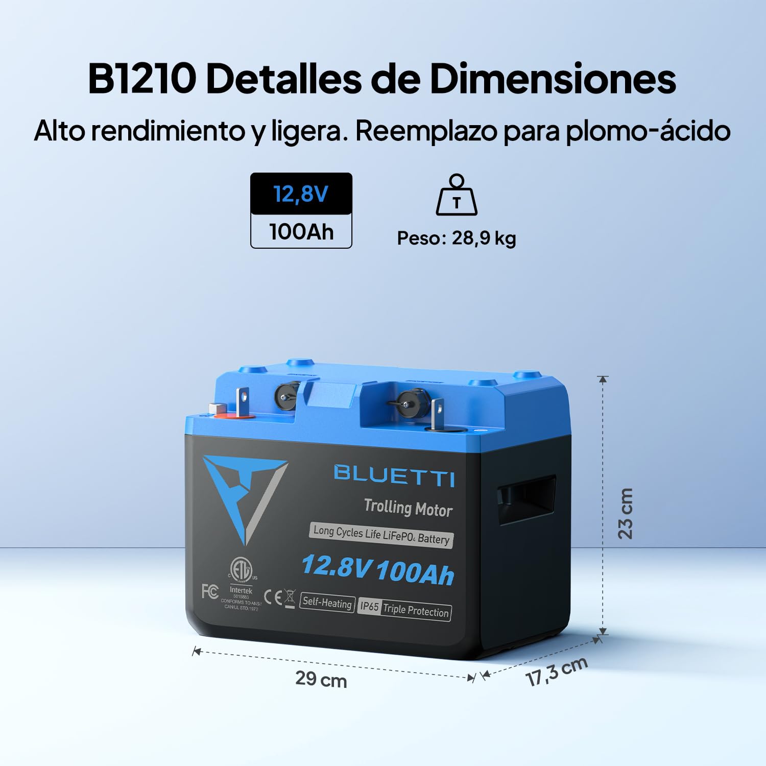 BLUETTI Batería de coche LiFePO4 12,8V 100Ah con Bluetooth, BMS 300A