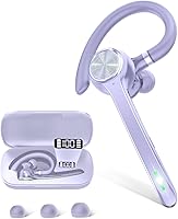 HEIBAS Bluetooth Headset Wireless Earpiece with 500mAh Case, 72H Talking Time, V5.1 Mute Button for Trucker, iOS Android - Violet