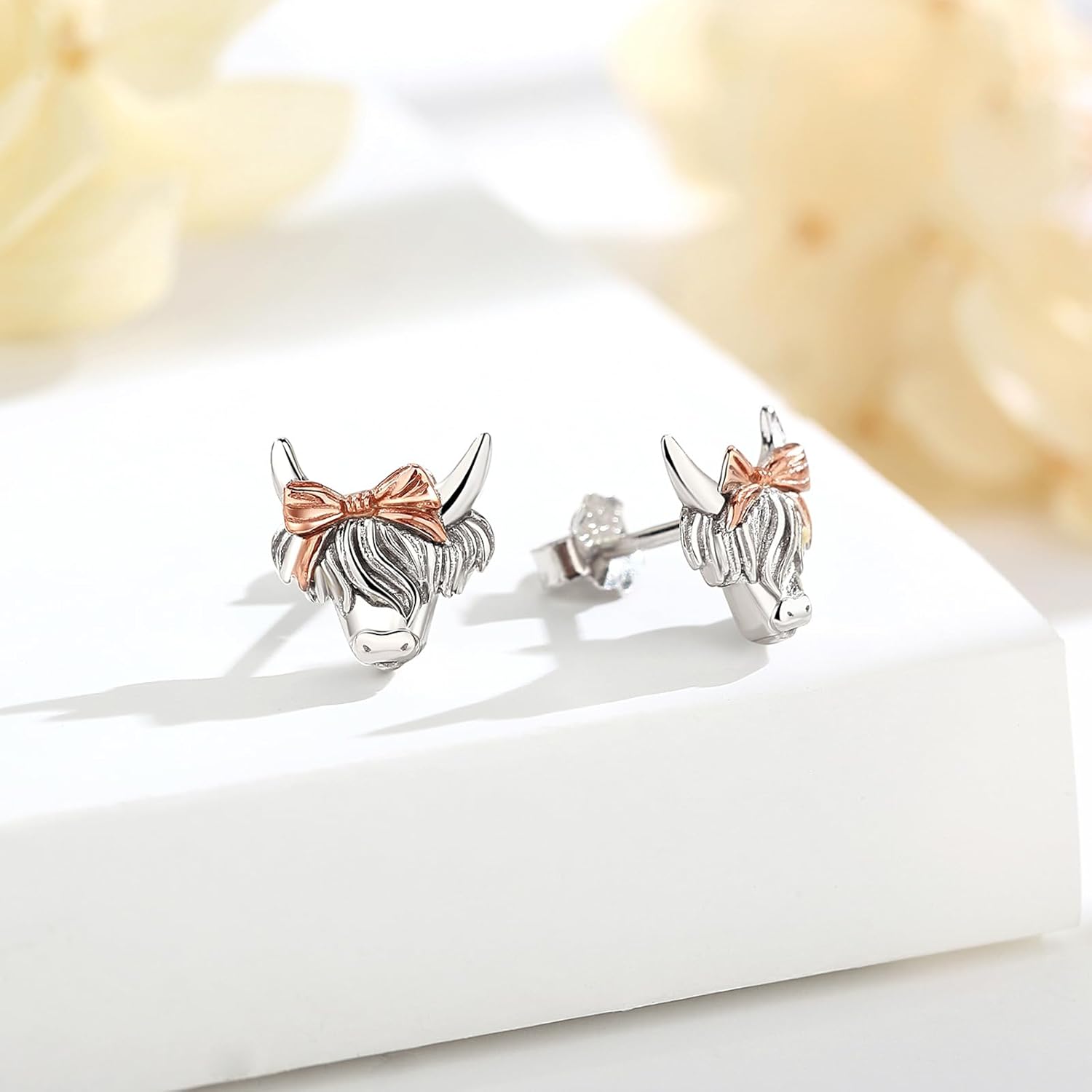 INFUSEU Cute Rose Gold Stud Earrings for Women Teen, 925 Sterling Silver Everyday Earrings - Image 2