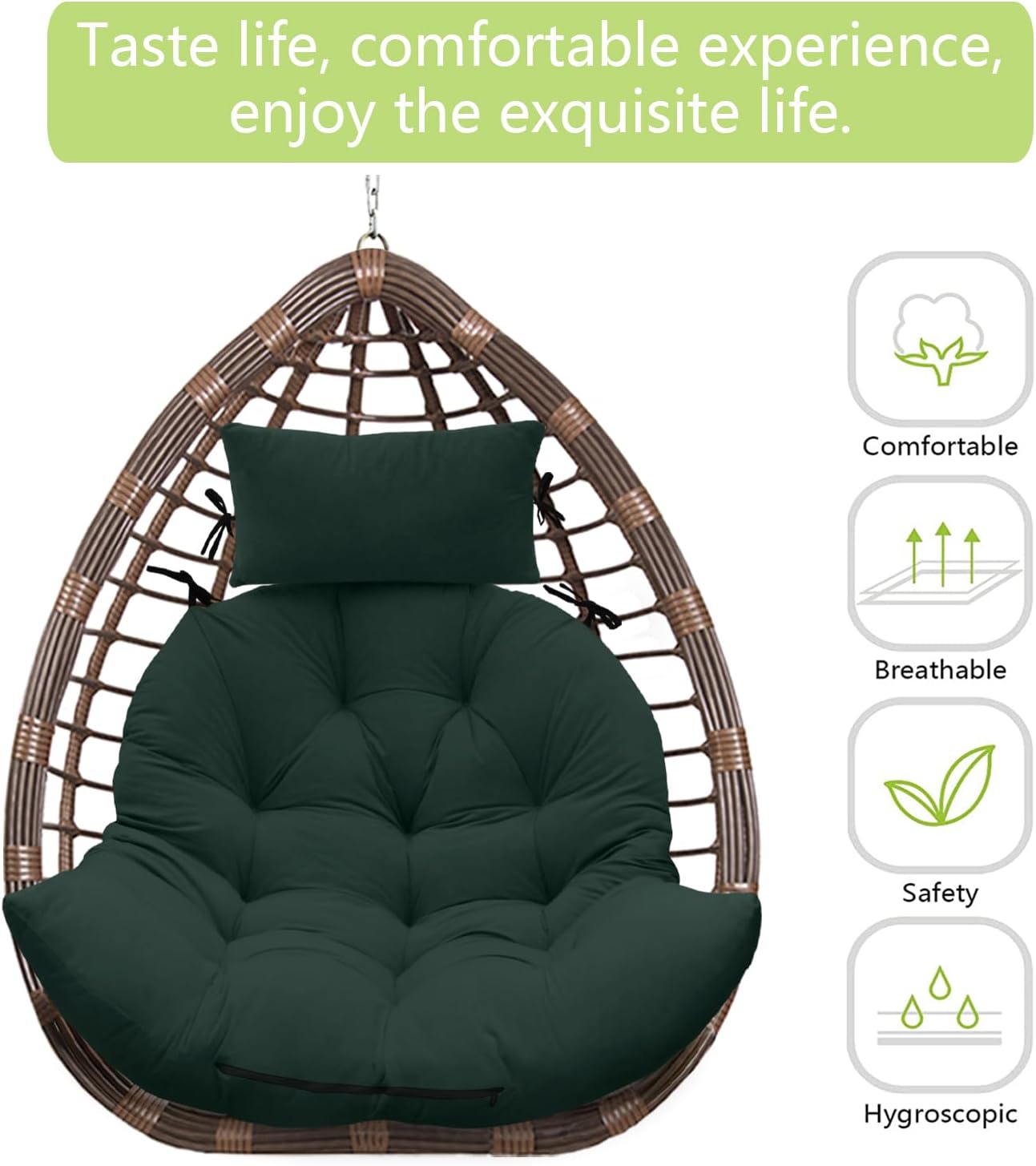 Egg Chair Cushion, Soft and Comfortable Hanging Basket Chair Cushion, Outdoor Recreation Egg Swing Chair Cushion Only (D)