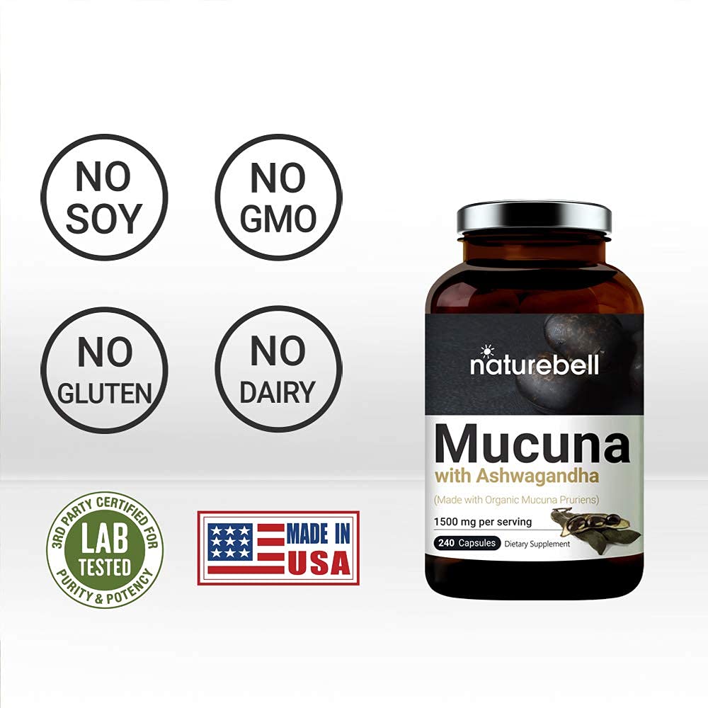 Mucuna Pruriens Capsules, 1500mg Per Serving, Made with Organic Mucuna