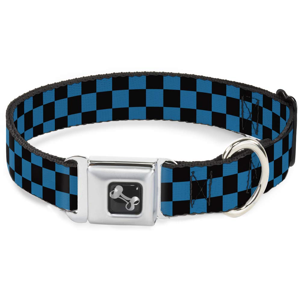 Buckle Down Checker Black/Turquoise Dog Collar Bone, Wide Medium/16-23 — image 1