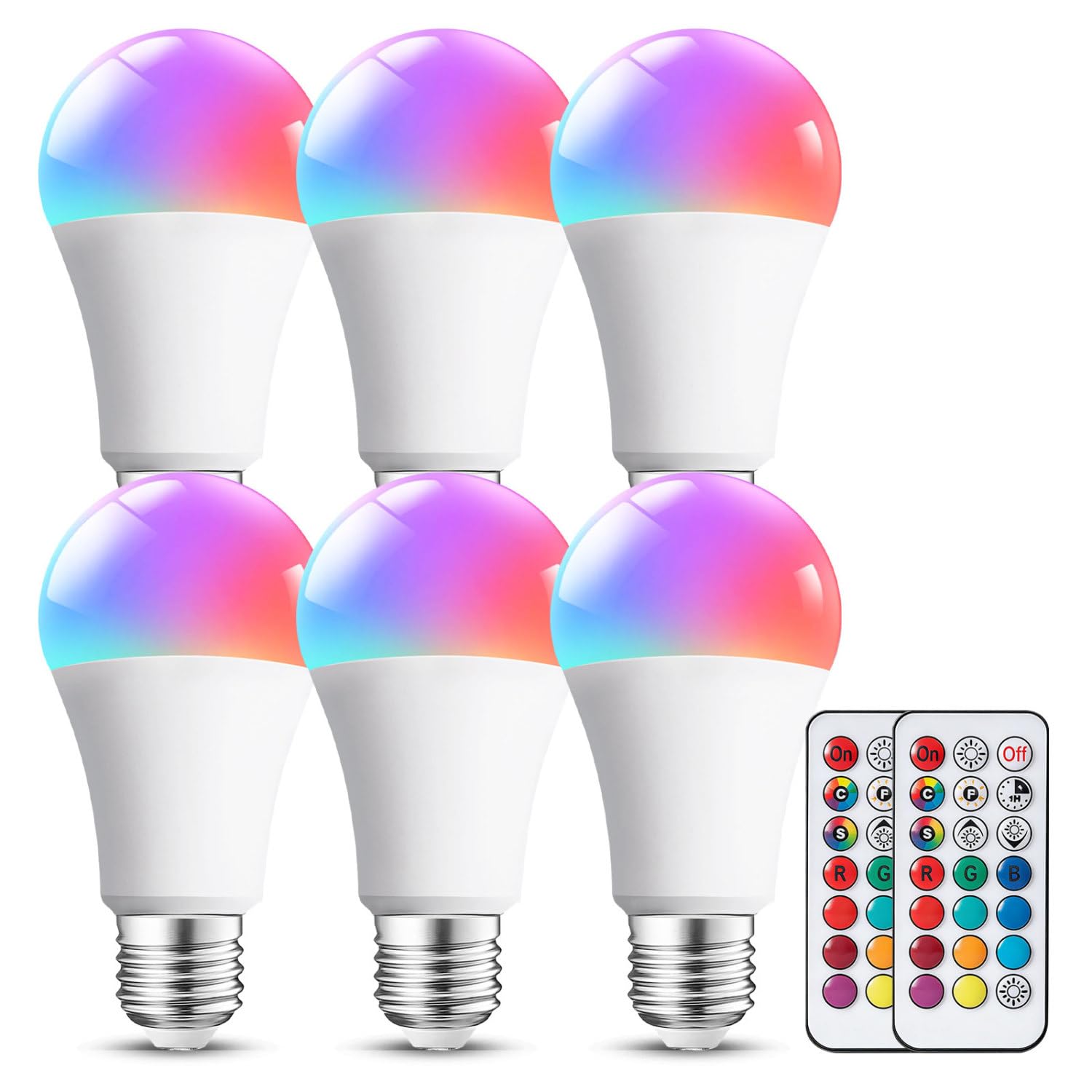 Aigostar 60W Equivalente Lampadine Colorate LED, RGBW Cambiare Colore Lampadina E27 8W, RGB LED Lampadine a 4 Modalità, 5 Livelli di Luminosità, 15 Colore, 1 Telecomando Incluso. Confezione 6 unità