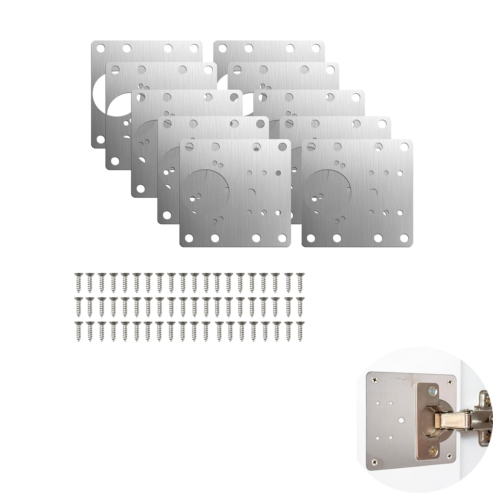 Cabinet Hinge Repair Plate,10 Pcs Stainless Steel Hinges Repairs Plates for Cupboard Door Kitchen Cabinet Hinge Fixing Plate with Screws Rustproof Repair Kit for Furniture Wardrobe–Easy to Install