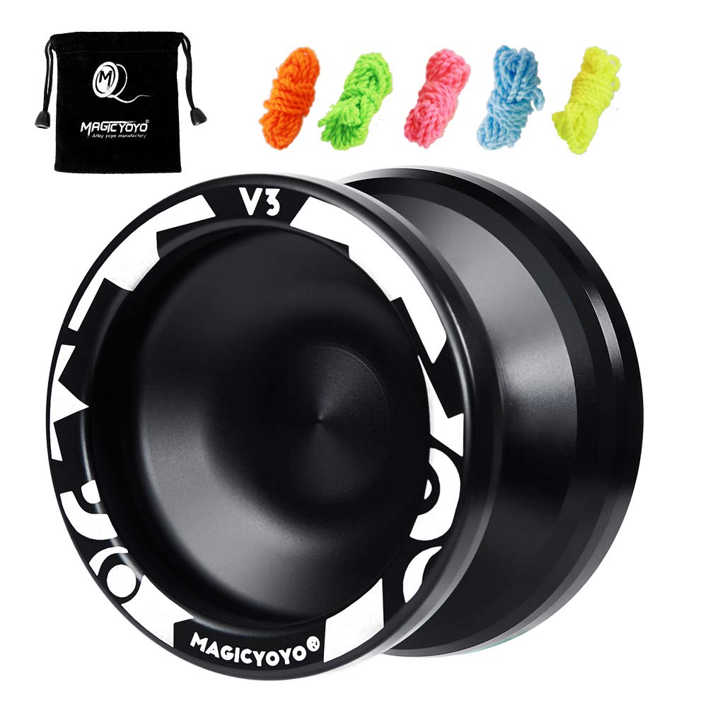 Responsive Yoyo V3, Aluminum Metal Yoyo for Kids Beginner + Bag + 5 Replacement Yoyo Strings (Black)
