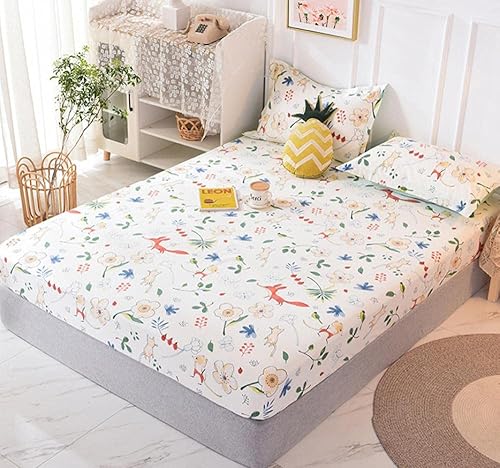 Miniatura 5 de Sábana bajera ajustable de algodón con estampado de dibujos animados para niños, sábanas antideslizantes para niños y niñas, funda de cama J