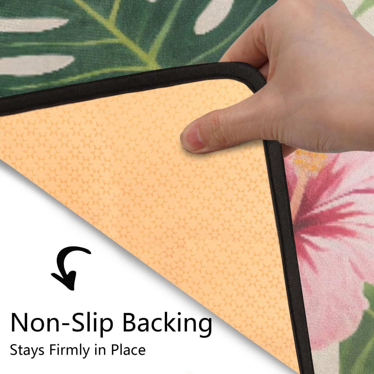 Anti Fatigue Tropical Floral Design Kitchen Mats for Floor 2 Piece Set, Waterproof Non Slip Boho Kitchen Floor Rugs, Comfort Standing Mat for Sink Laundry & Home Kitchen 17"x47"+17"x29"