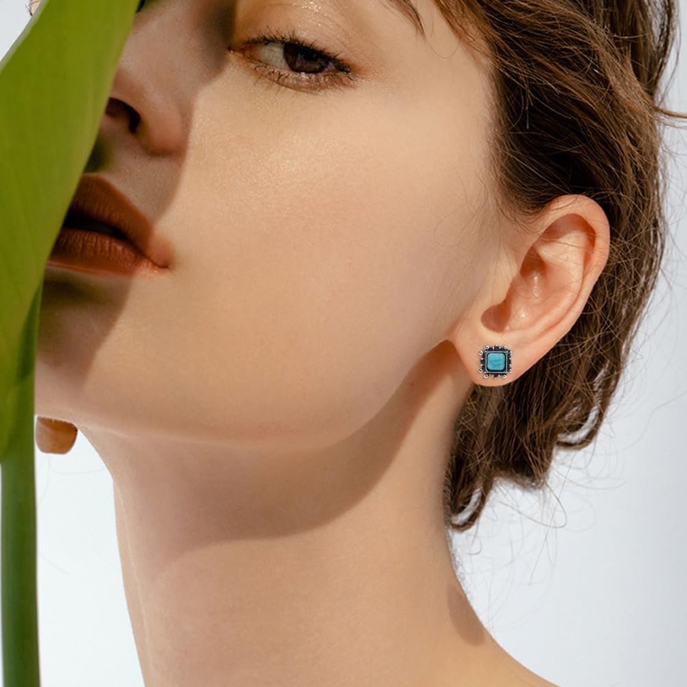 DICOSMETIC 24Pcs 6 Styles Western Turquoise Stud Earrings Set for Women Boho Turquoise Earring Stud Flower/Rhombus/Oval/Flat Round/Square Earrings with Plastic Ear Nuts for Jewelry Making - Image 6