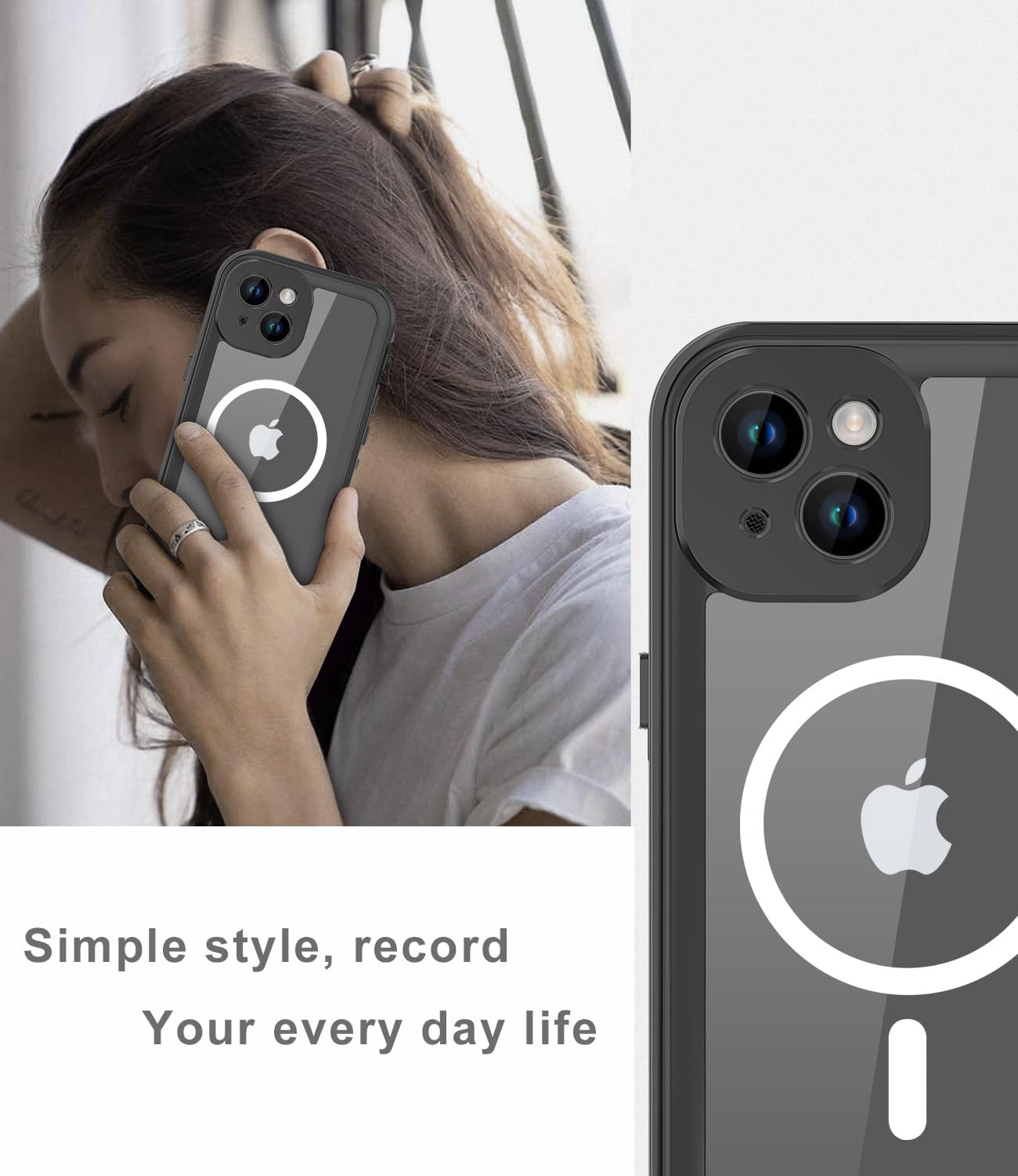 Magnetic for iPhone 15 Plus Case Waterproof, [Built-in Lens & Screen Protector] [Shockproof] [Dropproof] [Dustproof] Full Body Protection Durable Phone Case - Black