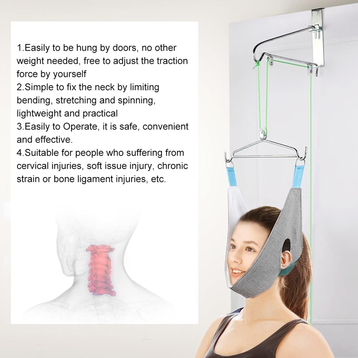 CukUJH Hanging Neck Traction Device Cervical Correction Stretcher Traction Neck Massager Therapy Pain Relief Adjustment Head Massager