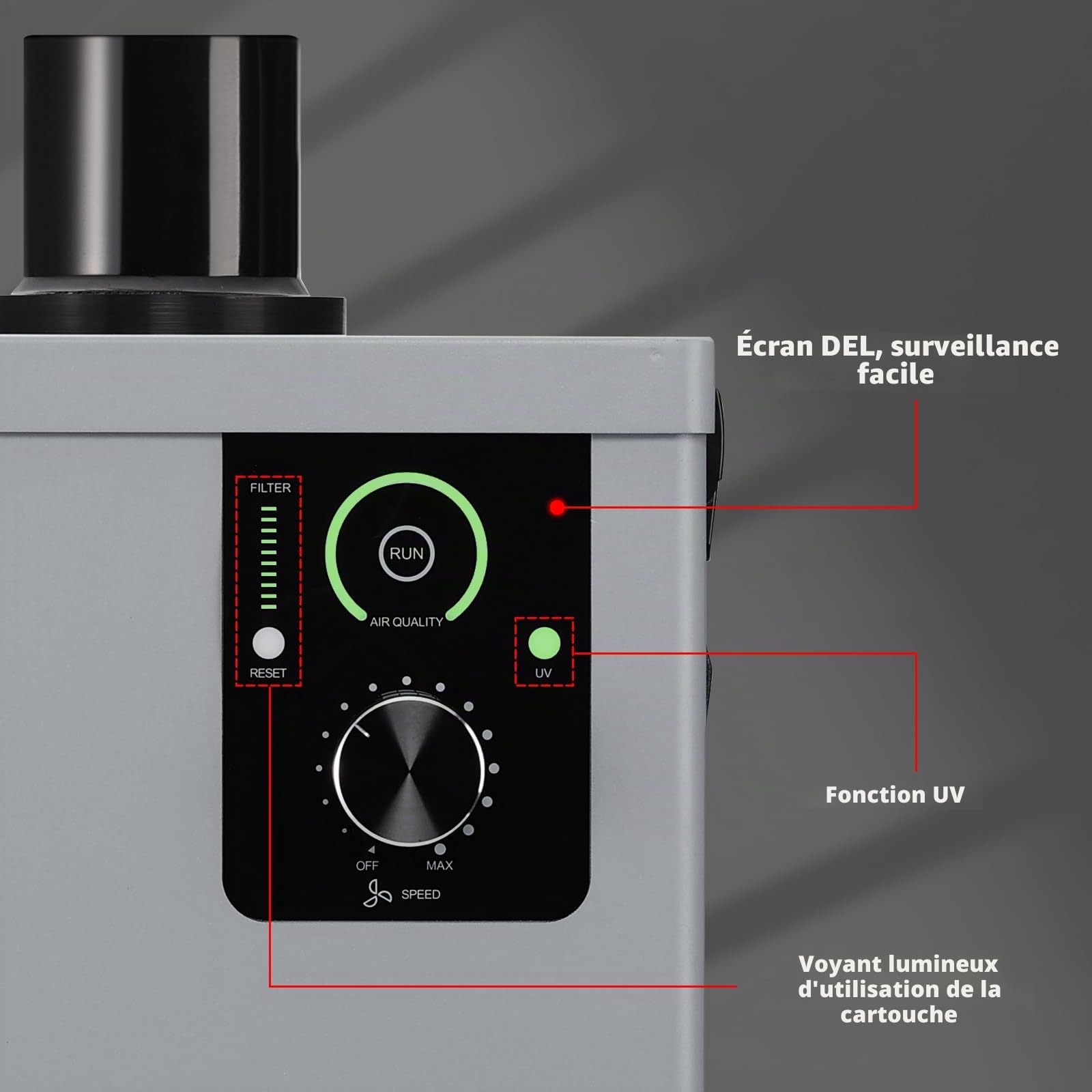 SainSmart Smoke Absorber Purifier Hotte aspirante, écran d'interface LED, fonction UV, roues portables, absorbeur de fumée