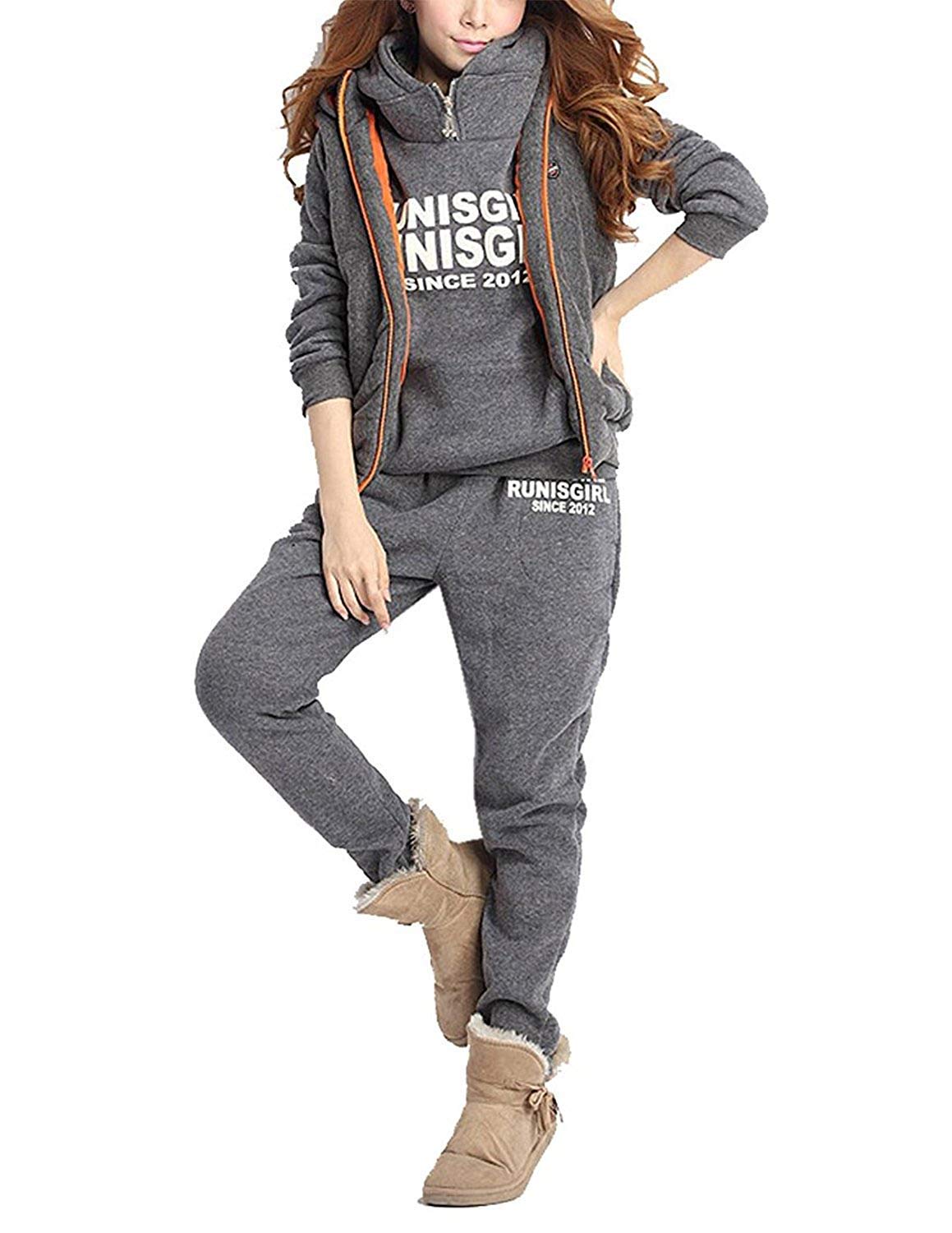 Survetement Femme Ensemble Jogging Survêtement Veste Sweat & Pantalon Sport & Gilet 3 pièce Sport Outwear