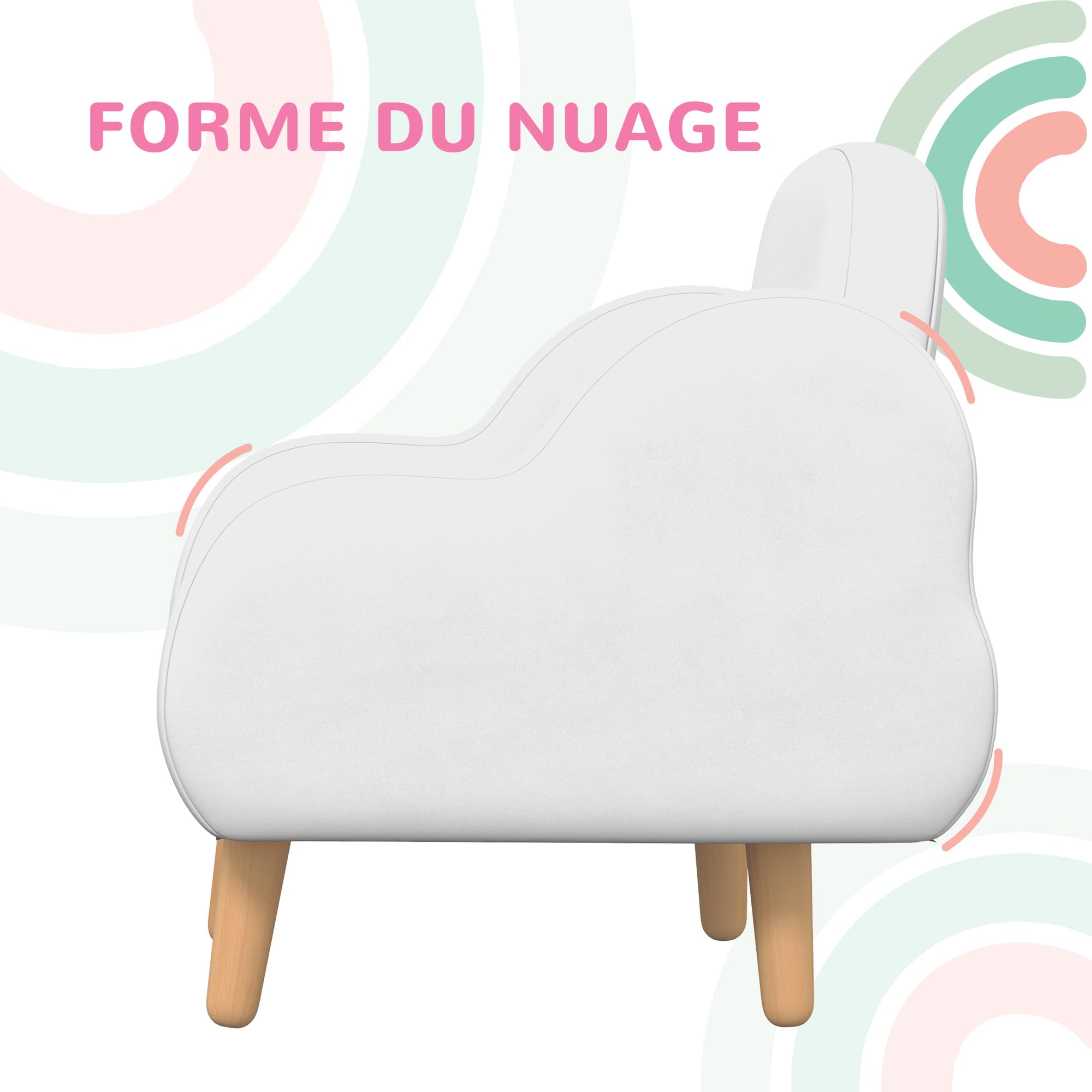 ZONEKIZ Fauteuil pour Enfant Design scandinave Nuage Grand Confort avec piètement inclinés et Tissu 46 x 51 x 55 cm Blanc