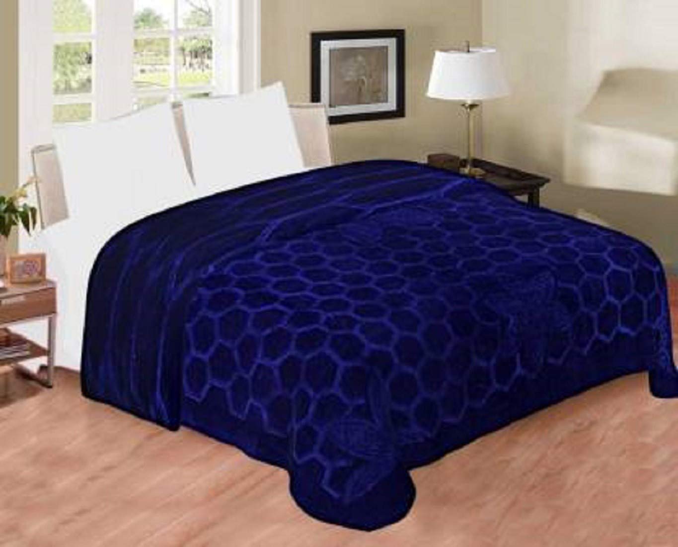 CHANGERS Embossed Blankets,Quilt,duvets,dohar Solid Colour Ultra Soft Floral Double Bed Heavy Mink Winter Blanket (Blue)-image-40