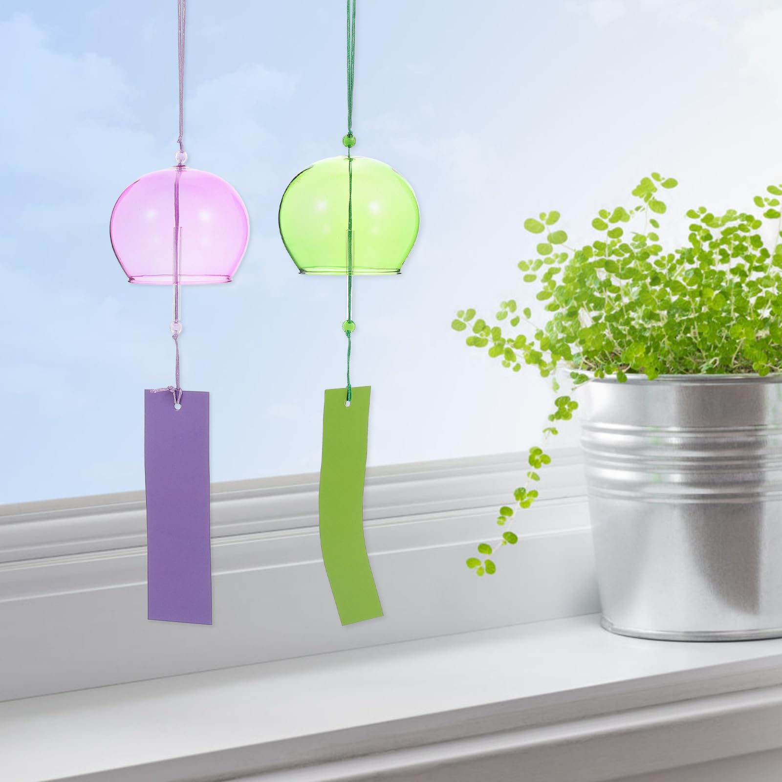 Artibetter 6 Pezzi Campanelli Eolici da Esterno in Vetro Trasparente Suono Rilassante, Design Creativo e Semplice, Decorazione per Balcone e Giardino