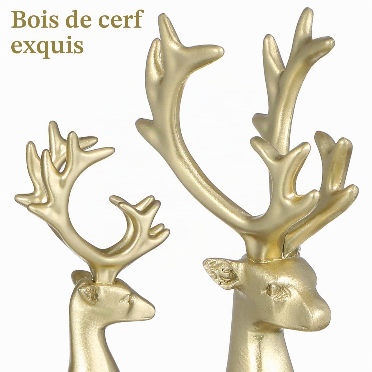 BESTonZON Figurines de cerf en résine de Noël, Figurines d'animaux en Forme de Couple de Cerfs dorés Figurine de Bureau Ornement Porte- fête de Noël, Mariage, Pendaison de crémaillère