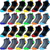 Tsmollyu Boy Socks 24 Pairs Half Cushioned Low Cut Socks Ankle Athletic Sports Socks With Cushioned Sole For Little Big Kids Age 3-14(10-14 Years)