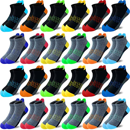 Boy Socks 24 Pairs Half Cushioned Low Cut Sock Ankle Athletic Sports Sock For Little Big Kids Age 3-14