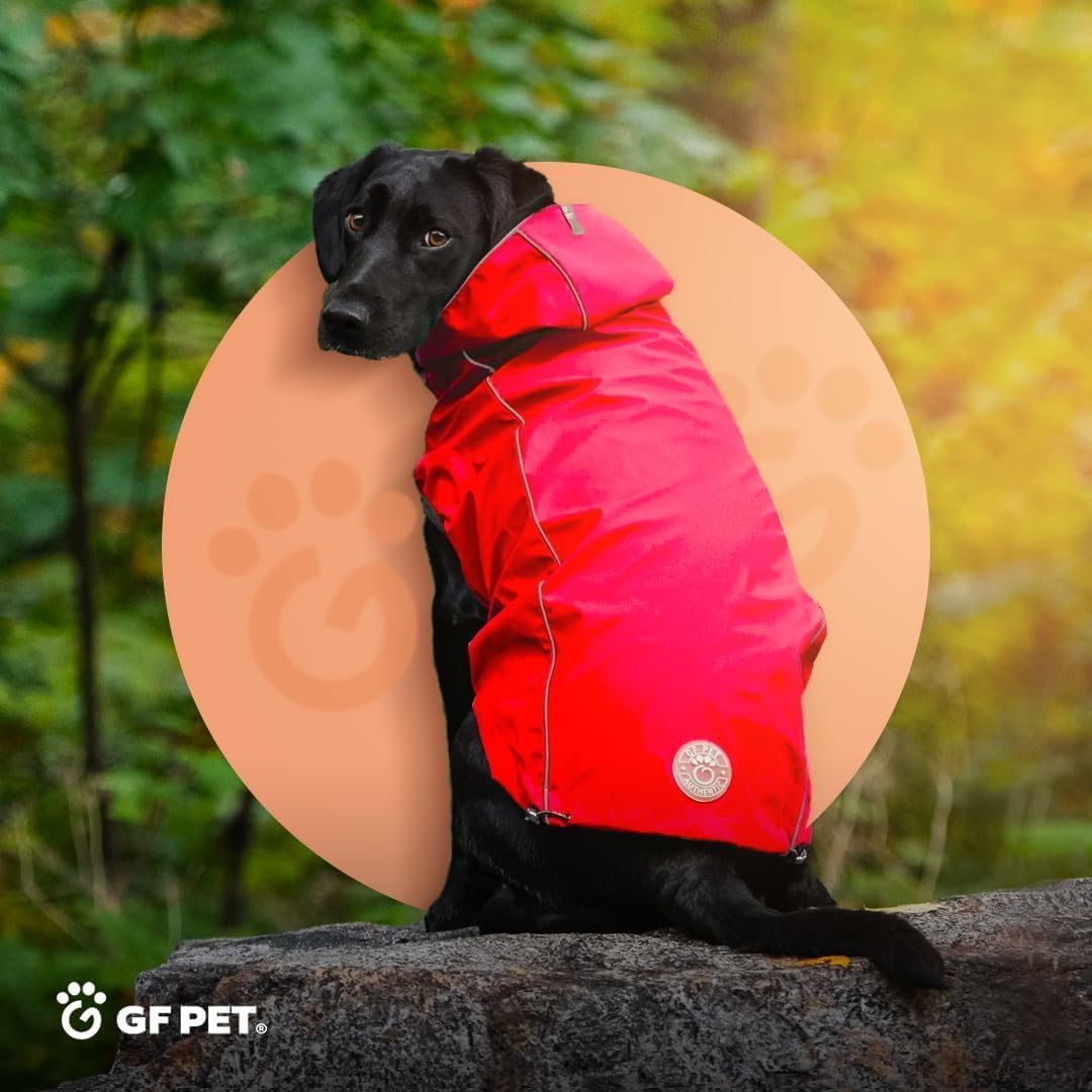 GF PET Reversible Elasto-Fit Raincoat for Dogs - Waterproof Lightweight Pet Rain Jacket - Reflective Safety Design - Comfortable, Easy On & Off - M, Red