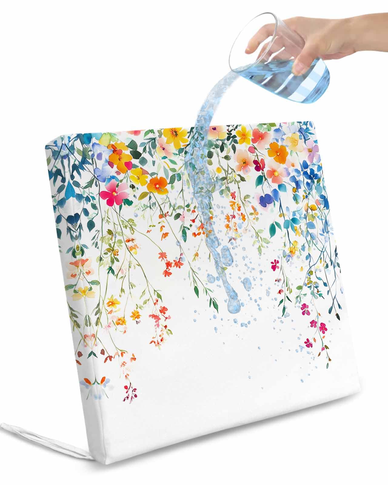 2 Pack Flower Leaf Waterproof Cushion Covers with Ties, Outdoor Patio Chaise Lounge Chair Seat Cushion Slip Covers Replacement(Only Cover) Country Style Colored Flower Branch Plant 22