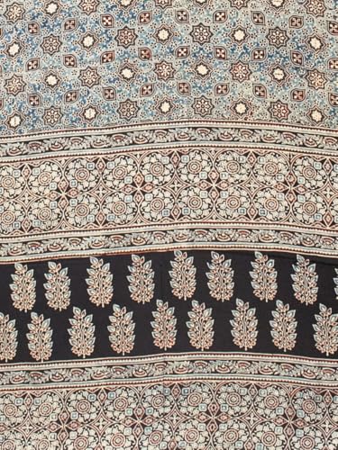 Image of Ethnics of Kutch Womenss Ajrakh Modal Silk Natural Dye Hand Block Print Saree with Blouse Piece - 5.5 Mtr Length