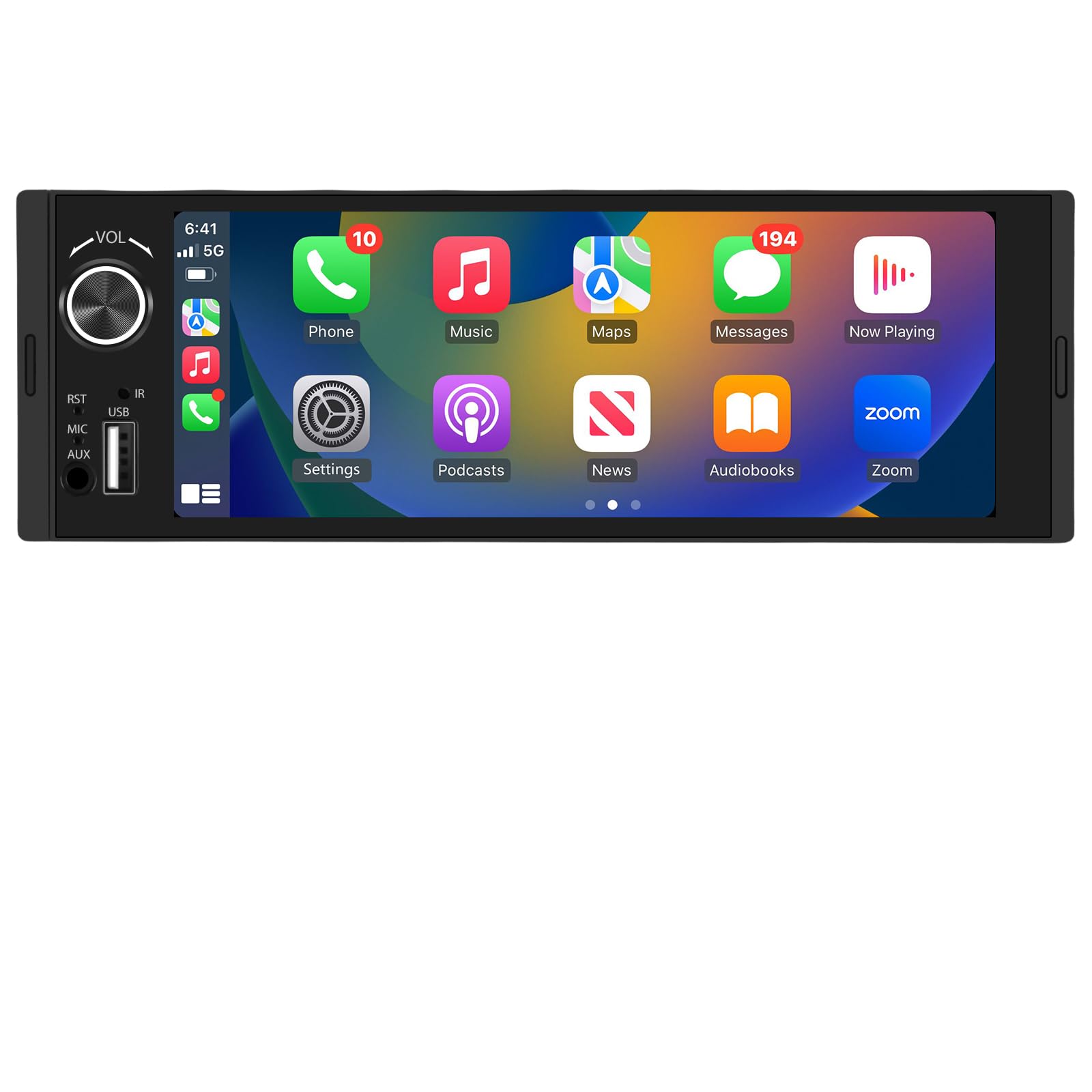 Junsun 1-DIN Autoradio mit IPS-Touchscreen CarPlay & Android Auto, Lenkradsteuerung, Rückfahrkamera-Anschluss, USB, externes Mikrofon & RDS