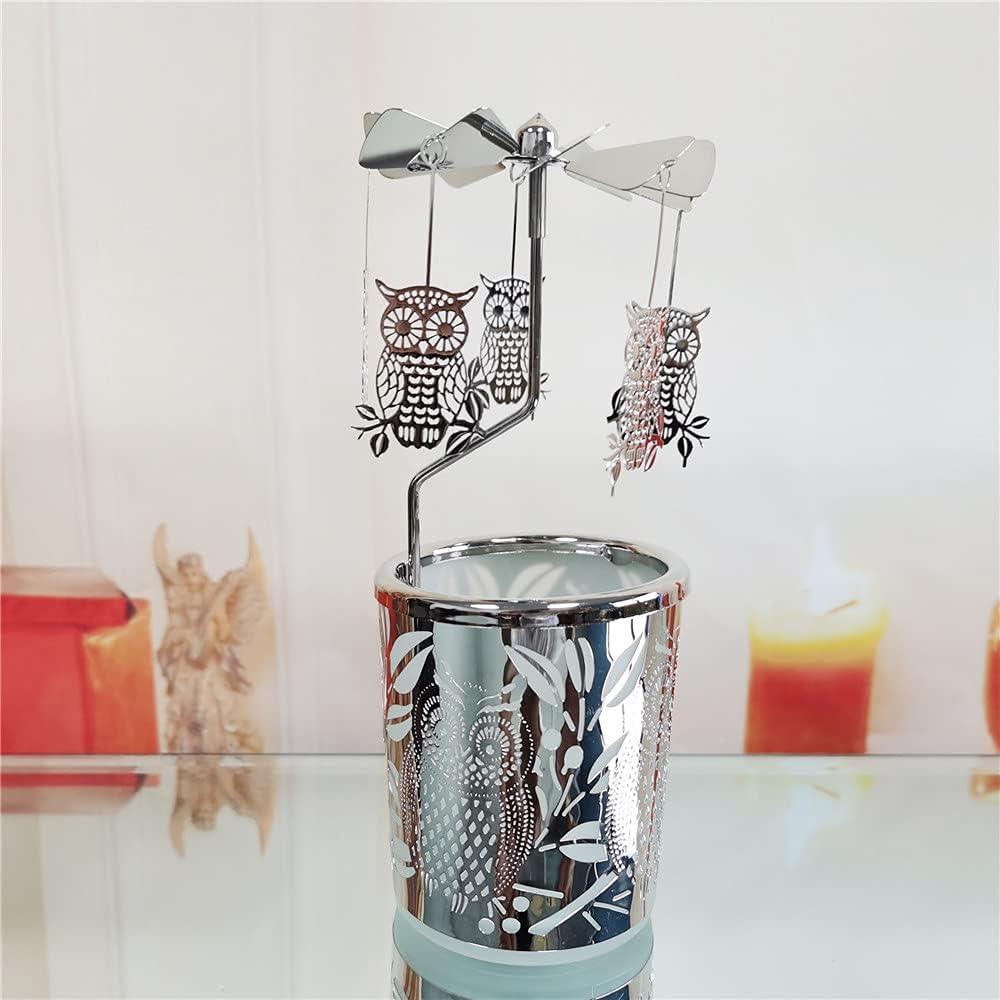 Rotating Candle Holders Spinning Tealight Holder Silver Golden Carousel Candleholders with Plated Love Owl Stars Seahorse Home Decoration Gift for Wedding Valentine's Day Mom Wife Bride Birthday