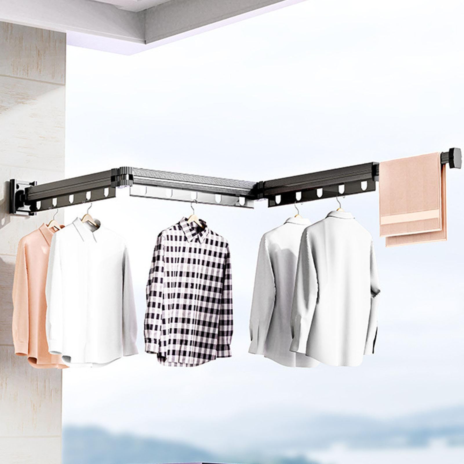 Étendoir À Linge Pliant Mural - Tige Télescopique En D'aluminium | Portant À Vêtements D'intérieur Pour Balcon Rétractable, Peu Encombrant, Durable | Étendoirs À Linge - Maison Buanderie Chamb