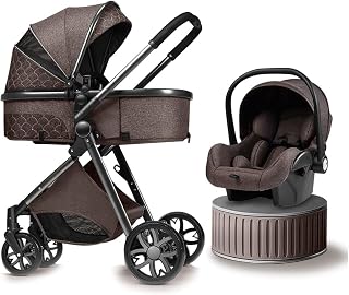 Portable Baby Pram, Strollers Reversible Seat, One Hand Fold Carriage Stroller,Aluminum Alloy Frame,for 0-36 Months Babys,Footmuff Cotton Pad,One-Button fold (B)