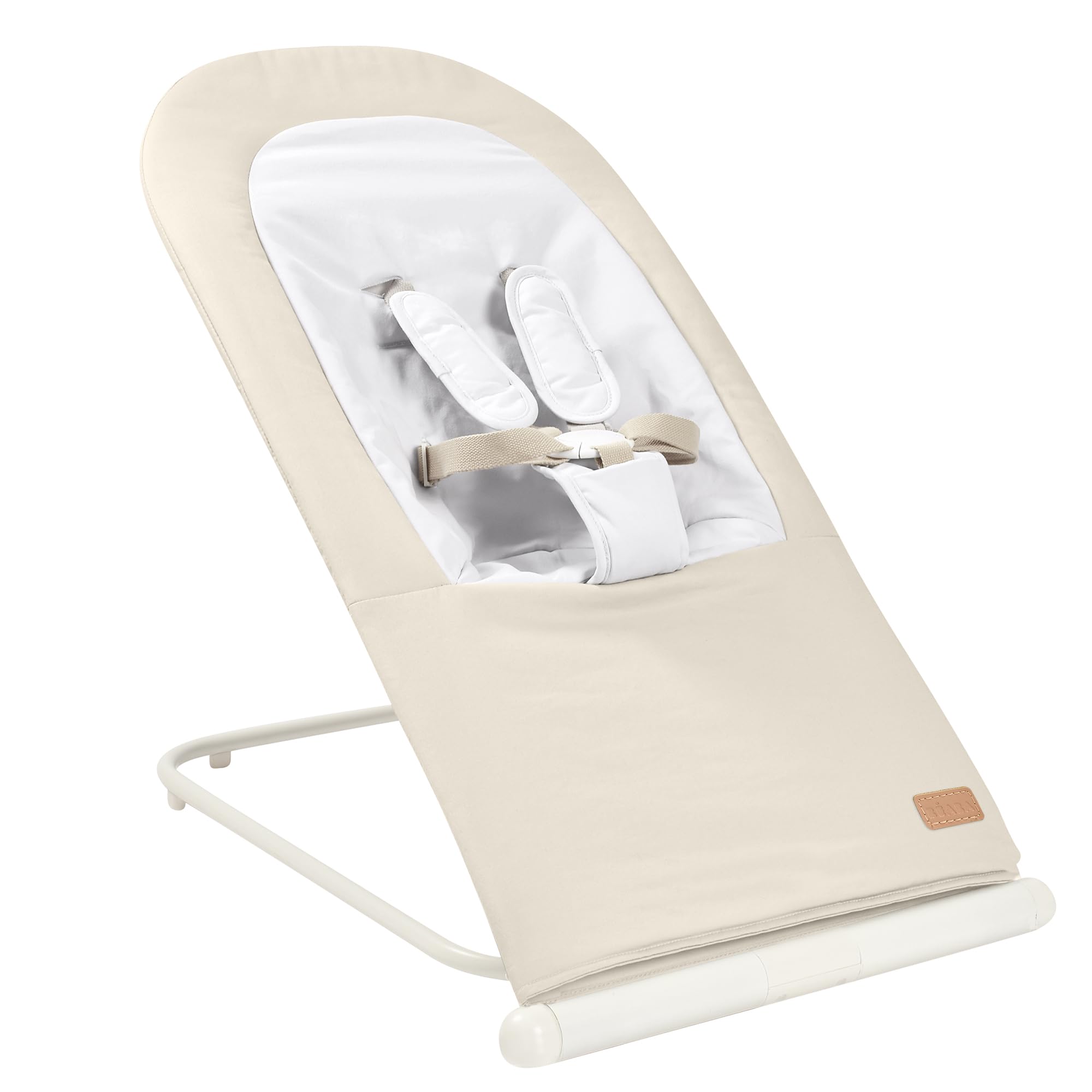 Beaba Foldable Bouncer Eazy Relax, Ergonomic Baby Bouncer Chair, 3 Reclining Positions, Cotton Seat, Baby Rocking Chair Seat with Carry Bag, Removable Cover, Safety Harness, Newborn to 15kg, Greige