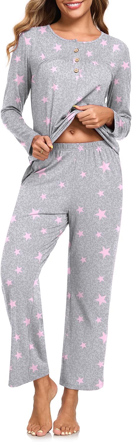 Womens Pajama Sets Long Sleeve Pajamas for Women Sets 2 Piece Lounge Sets Soft Pj Sets Fall Sleepwear with Pockets - Image 2