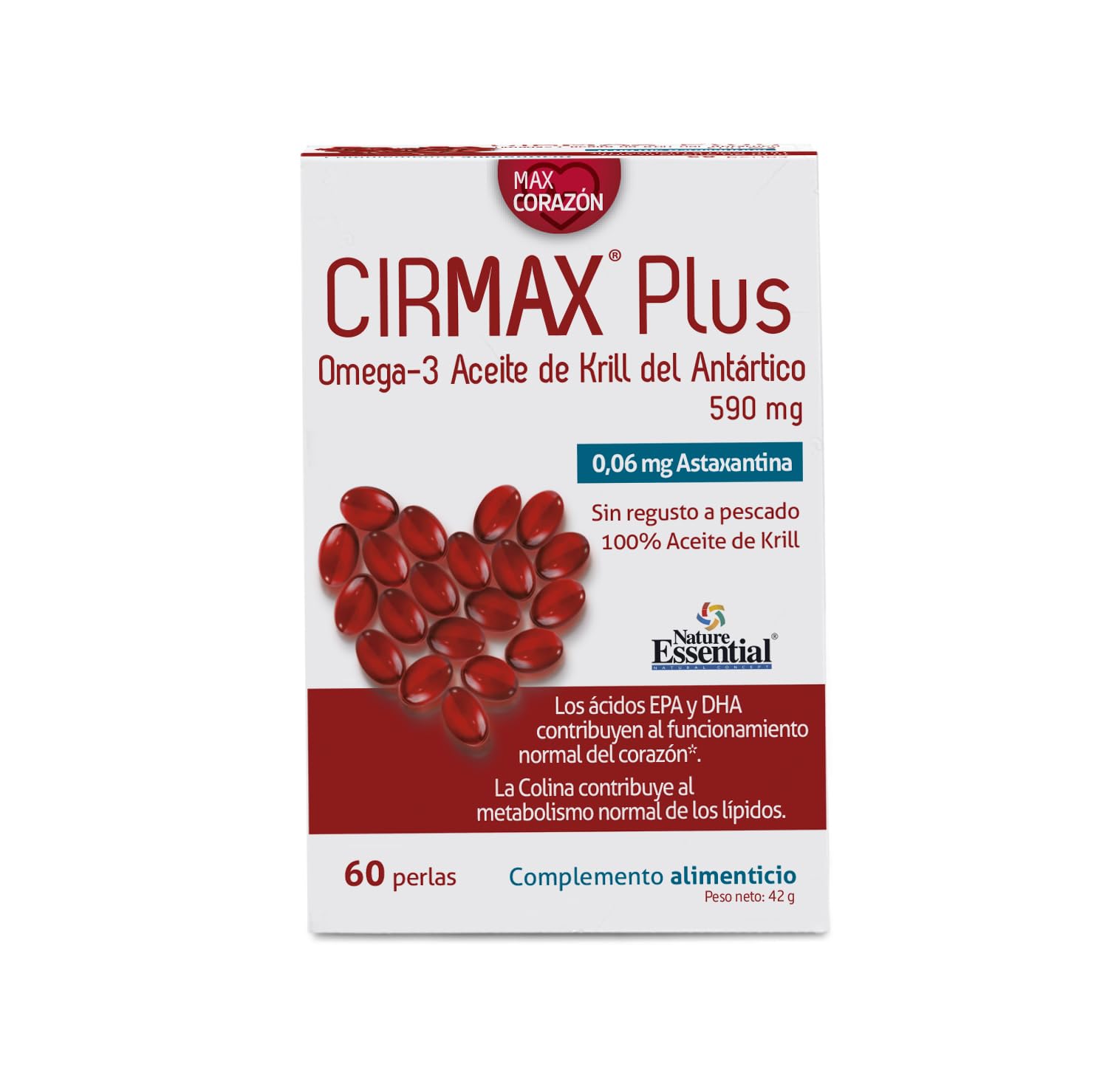 Nature Essential - Aceite de Krill del Antártico - 60 Cápsulas - 1 Mes - Rico en Omega 3 y Antioxidantes - Ayuda al Sistema Circulatorio - CIRMAX Plus