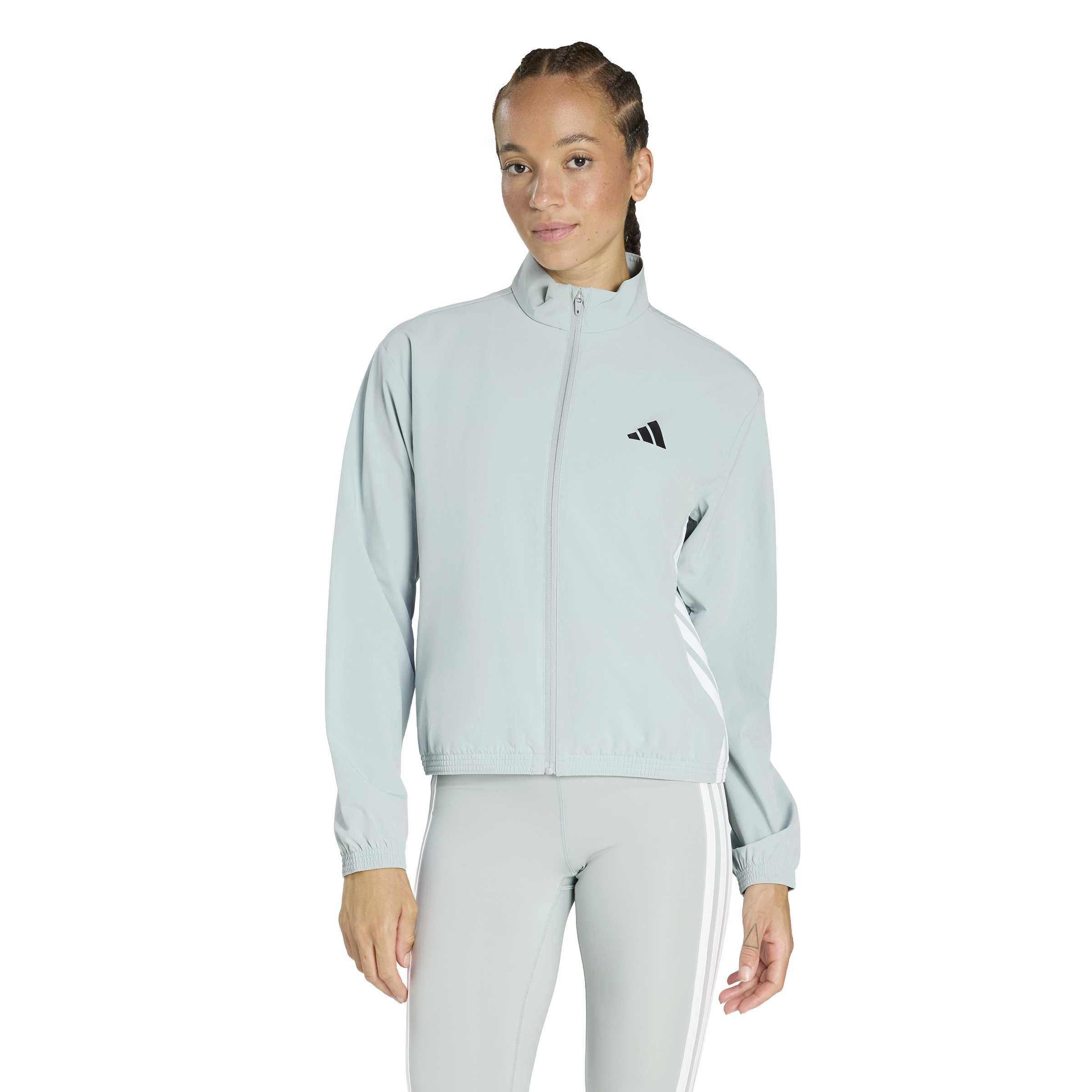 Womens Train Essentials 3-Stripes Woven Warm-Up Jacket Athletic Outerwear Casual - Black