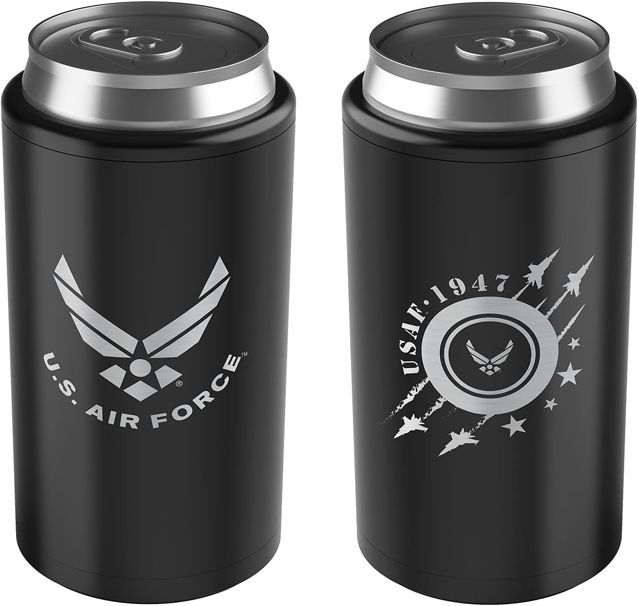 Air Force 4 in 1 Insulated Can Cooler, Stainless Steel Double-Walled Insulator for 12 oz Standard or Skinny Slim Cans, 12 Oz Beer Bottles & Mixed Drinks | USAF 4 in 1 Can Cooler