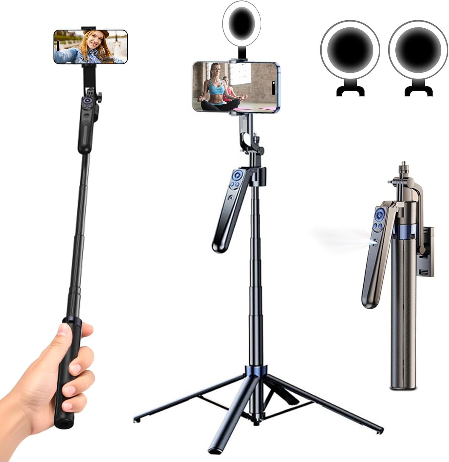 Auto Face Tracking Selfie Stick Tripod for iPhone with Light,360 Rotation That Follows Your Movement, Phone Camera Tripod Stand with Remote for Content Creator Vlog Live Stream Video Recording