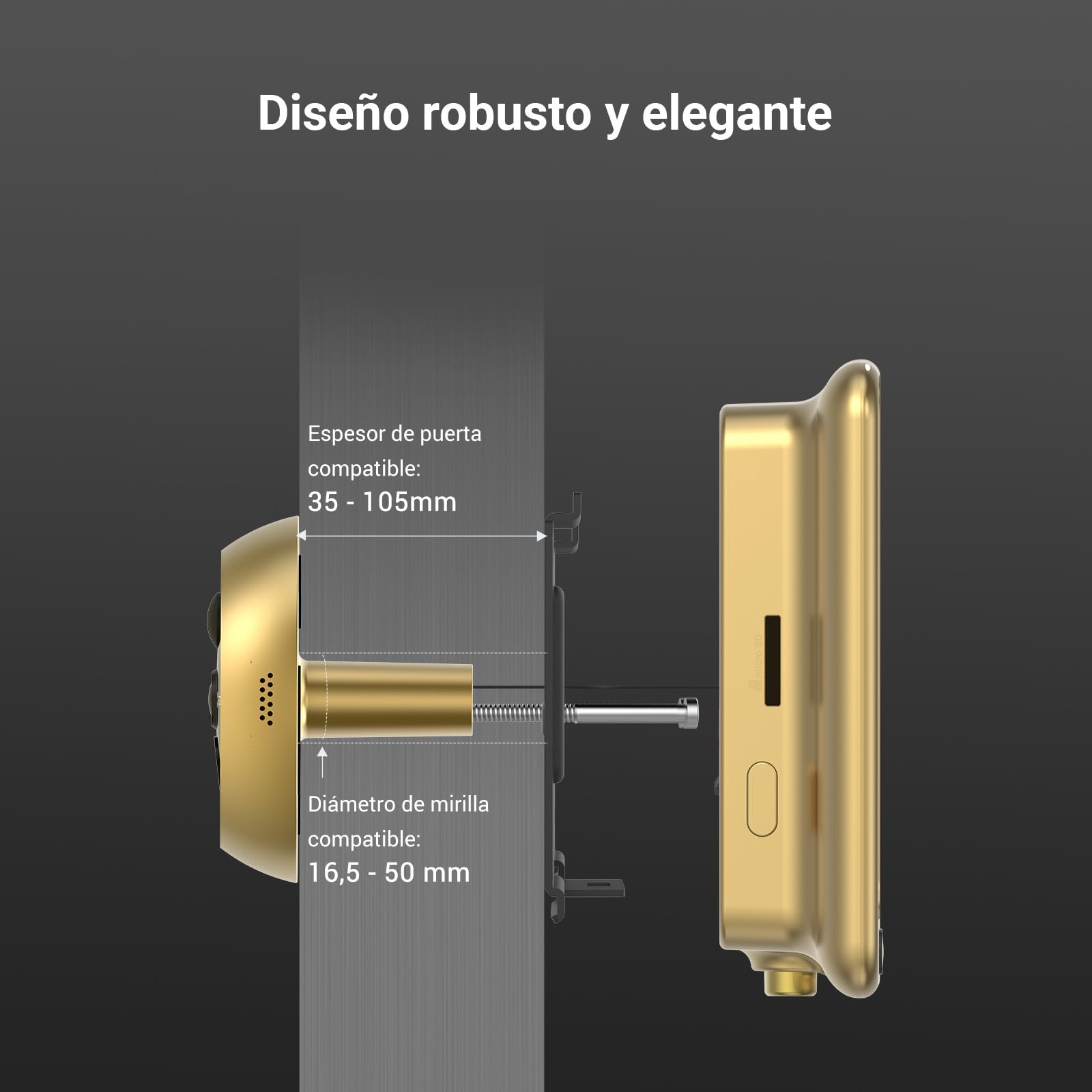 EZVIZ Mirilla Digital de Puerta con Pantalla LCD de 4.3'' Cámara Video Timbre Inalámbrico Monitor con Batería Recargable de 4600 mAh, Detección de Movimiento PIR, Audio Bidireccional, DP2C Dorado