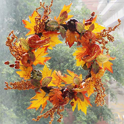 Cvhomedecoprimitiverustic22inchartificialpumpkinswreathwithfallmapleleavesandberryharvestfestivalwreathforfrontdoorandhomedecor  Urban Country Home Decor Cvhomedeco primitive rustic 22 inch artificial pumpkins wreath with fall maple leaves and berry harvest festival wreath for front door and home decor  urban country home decor