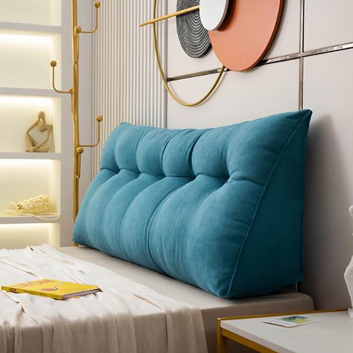 TESICA Large Headboard Pillow Teal Triangular Headboard Wedge Bed Rest Reading Pillow Backrest Positioning Support Bolster Cushion with Removable Cover