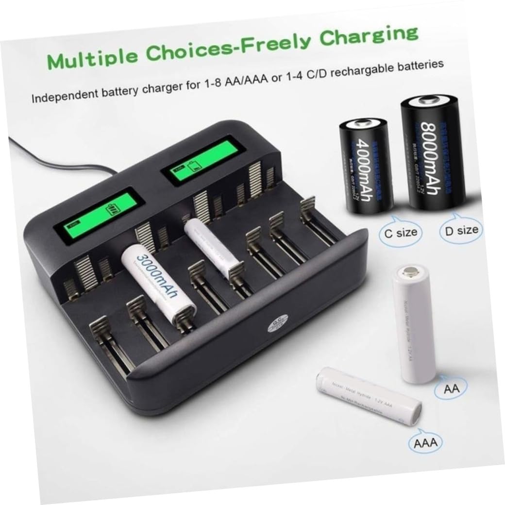 jojofuny Cargador Pilas USB Ranuras Carga De Baterías Recargables Pantalla Digital Compatible AA y AAA