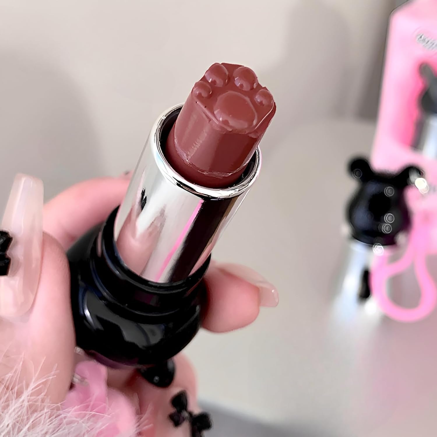Gege Bear Cute Mist Crayon Lipstick | Soft-Fog Matte Finish | Collectible Bear-Head Cap with Pink Keychain Charm | Shades Including Light Pink, Nude & Brown | Moisturizing Lip with Lip Care Formula | Long-Lasting Lipstick for Women & Girls (05# Cocoa Tea Brown, 3.5g)-image-46