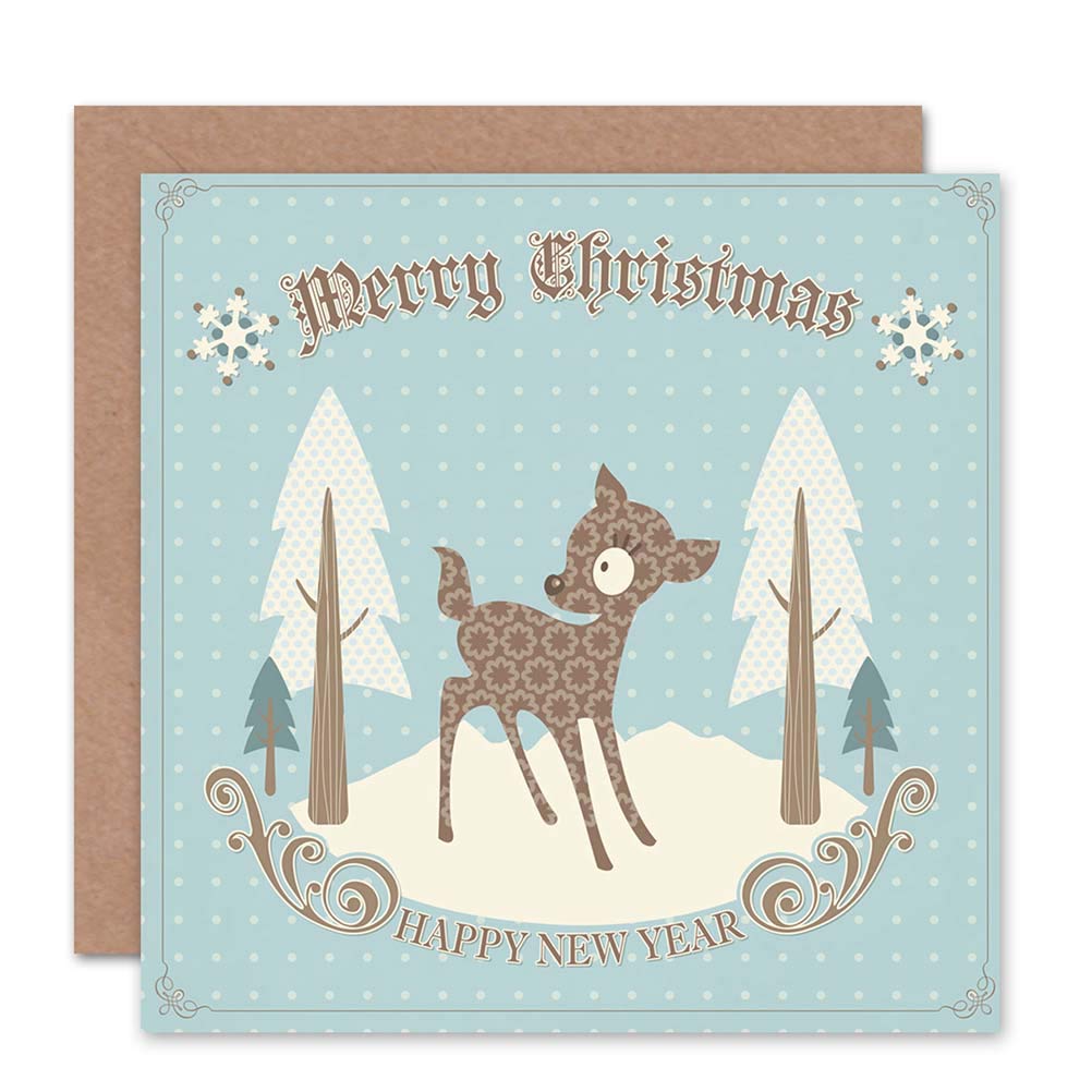 Merry Christmas Deer Vintage Blank Greeting Card With Envelope