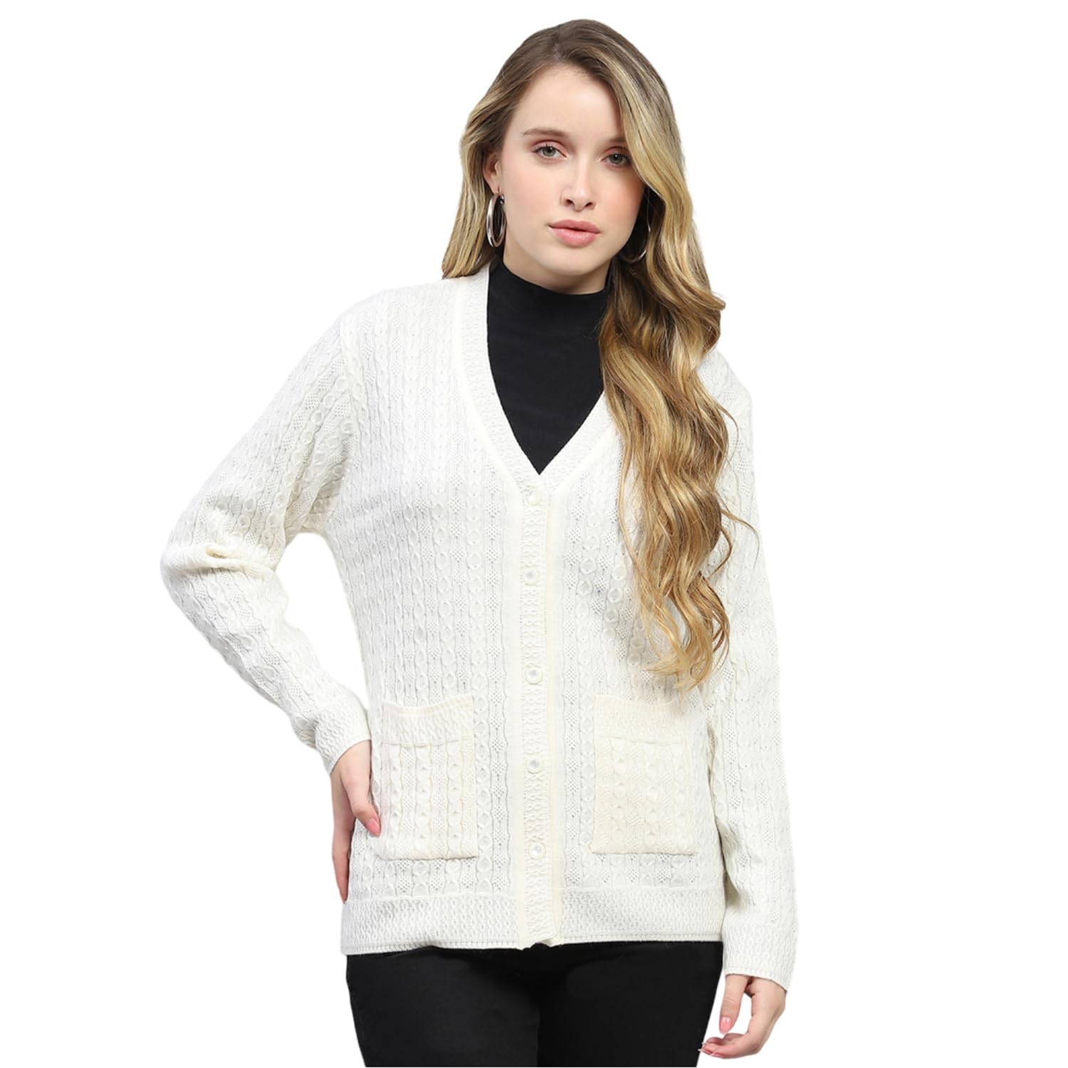 monte carlo Womens Self Design V Neck Full Sleeve Cardigan-picture-24