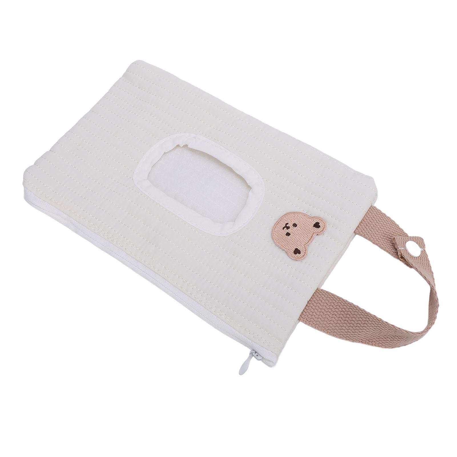Zunate Travel Baby Wipes Box/Cover with Zipper, Embroidered Cartoon Design, Portable Loop Refillable Wipe Dispenser Bag (White Bear)