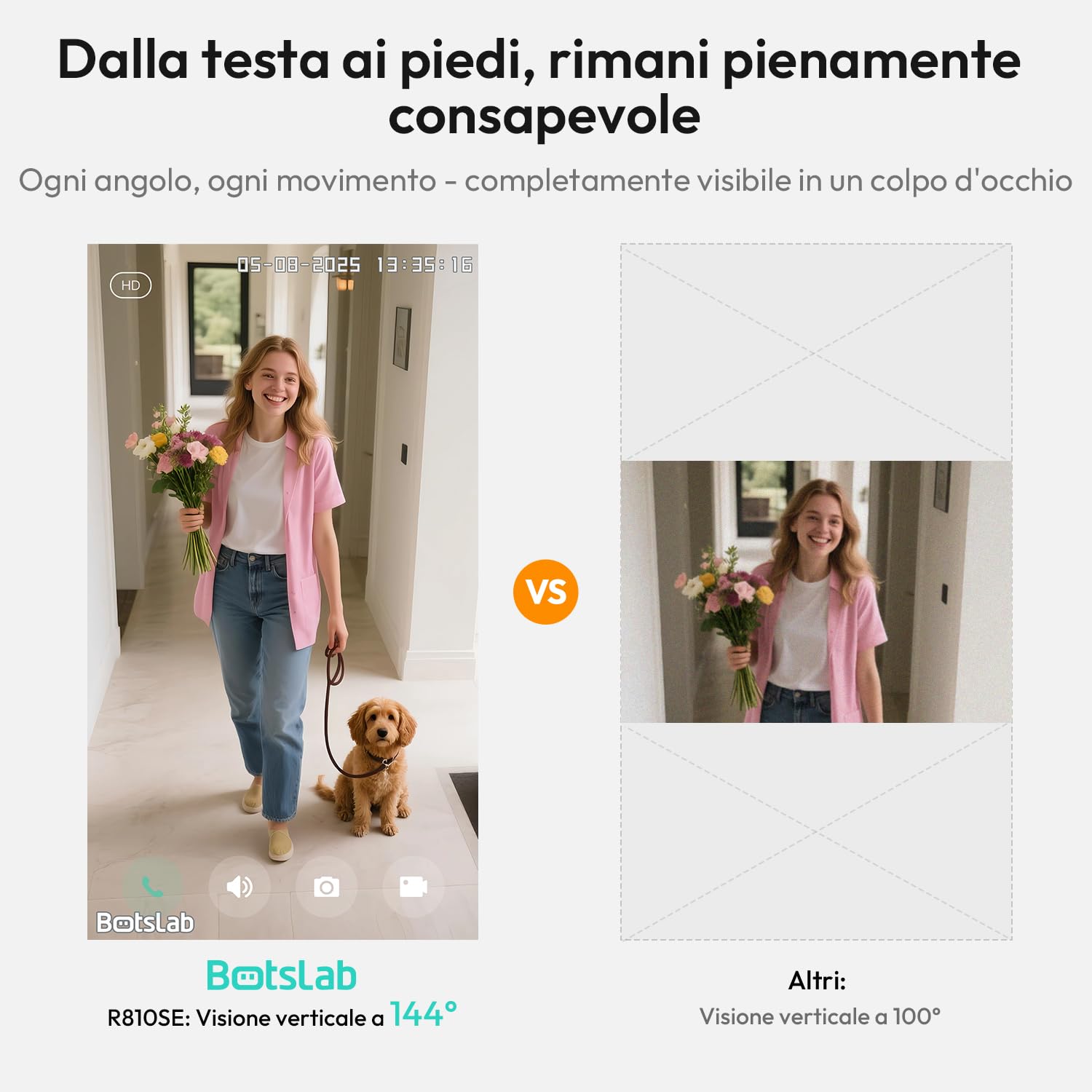 BOTSLAB 2K Videocitofono Wi-Fi 2,4 GHz con Chime, Rilevamento e Avvisi di Uomo, Video Campanello, Audio Bidirezionale, Visione Notturna a Infrarossi, Impermeabile IP66 - Nero