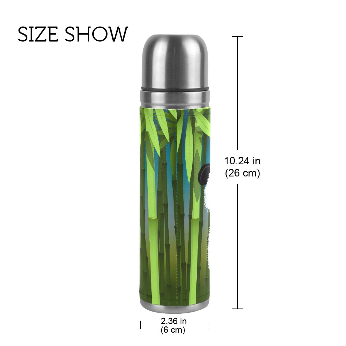 Taza de viaje aislada al vacío de acero inoxidable con doble pared a prueba de fugas, botella de panda, impresión personalizada impresa en piel auténtica, termo de 500 ml