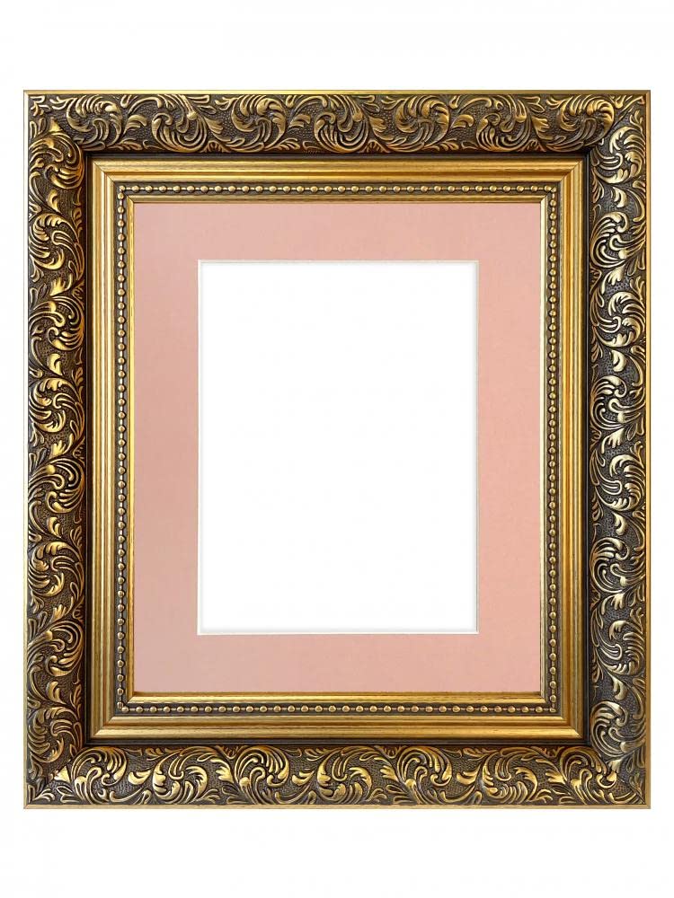 FRAMES BY POST Large Dahlia Gold Picture Photo Frame with Pink Mount 10 x 8 Image Size 8 x 6 Inch โ image 1